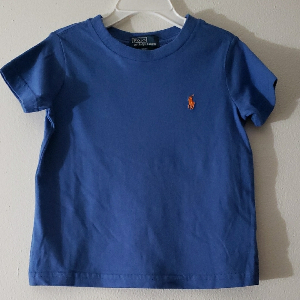 Polo by Ralph Lauren Tee Shirt Short Sleeve Kids Size 2T Blue + Logo Orange NWOT